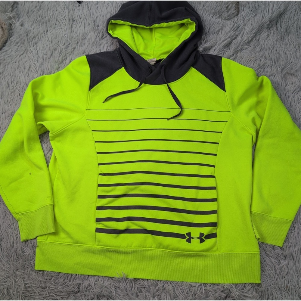 Under Armour Sweatshirt Womens XL Yellow Hoodie Semi Fitted Storm Pocket
